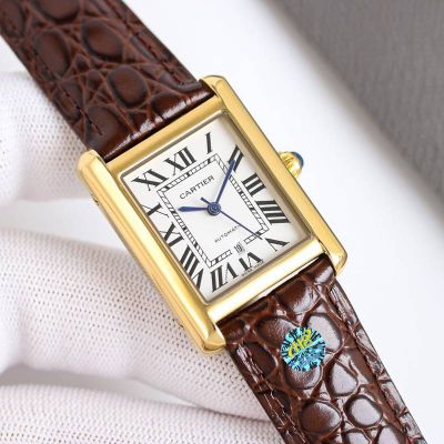 Cartier Tank Mechanical 27*37MM Imported Calfskin Bracelet Women White Watch